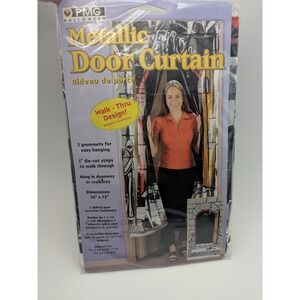 Vtg PMG Halloween Metallic Door Curtain Walk Thru Design 36x72 Black Silver Boo